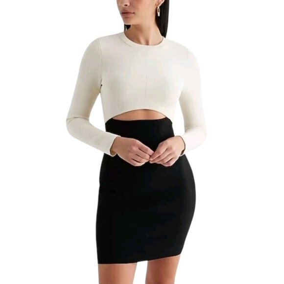 NWT Express Body Contour Long Sleeve Color Block Cutout Mini Sweater Dress - Picture 3 of 14